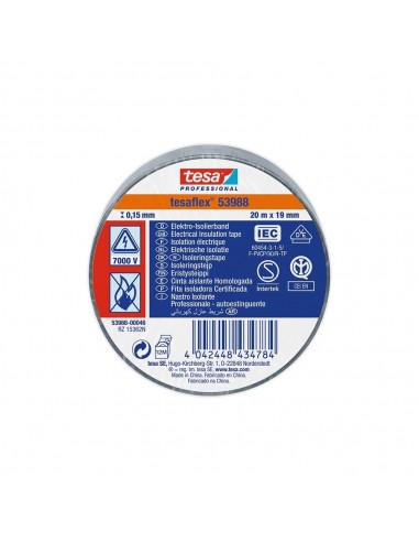 Cinta aislante homologada gris 19 mm x 20 m