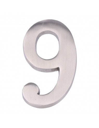 Número 9, de níquel con acabado mate y fijación invisible, 10 cm