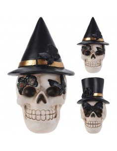 Calavera con sombrero halloween, 2 modelos, 10 x 11 x 14 cm