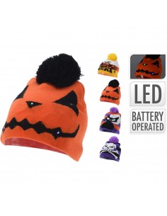 Gorro halloween con luz led, multicolor, 6 led, a pilas, 4 modelos