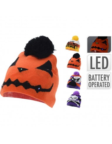Gorro halloween con luz led, multicolor, 6 led, a pilas, 4 modelos