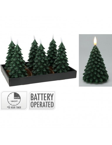 Vela de cera led efecto llama con forma de abeto, verde oscura, 19 cm