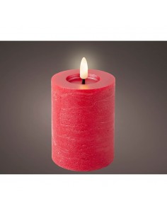 Vela de cera led, color rojo, superficie rústica ø7 x 12 cm