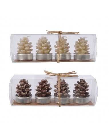 Vela de cera en forma de piña, efecto nevado, modelos variados ø3,5 x 5,5 cm, caja de 4 uds