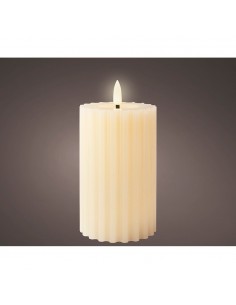 Vela de cera led efecto llama, color beige, superficie con relieve ø7,5 x 14,8 cm