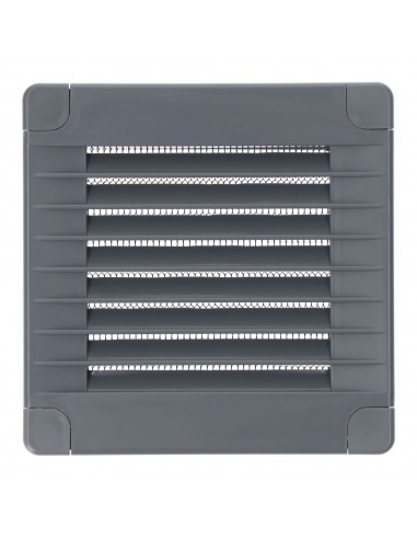 Rejilla ventilación cuadrada con tapones y mosquitera 100x100x7mm abs gris