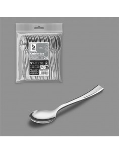 Cuchara degustación reutilizable color plata 10 cm, 24 uds