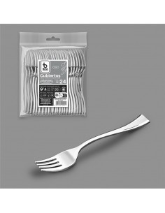 Tenedor degustación reutilizable color plata 10 cm, 24 uds