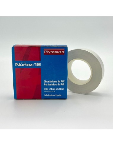 Cinta aislante pvc alta adhesión blanca 19 mm x 0,15 mm x 20 m