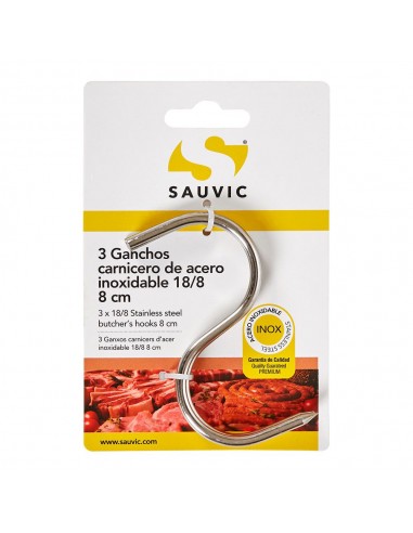 Gancho, carnicero, de acero con acabado inoxidable 18/8, 8 cm, 3 uds, blister