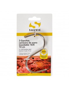 Gancho, carnicero, de acero con acabado inoxidable 18/8, 10 cm, 3 uds, blister