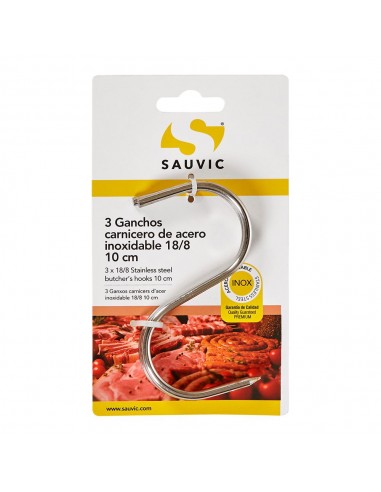 Gancho, carnicero, de acero con acabado inoxidable 18/8, 10 cm, 3 uds, blister