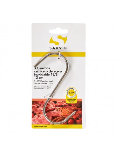 Gancho, carnicero, de acero con acabado inoxidable 18/8, 12 cm, 3 uds, blister