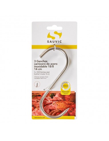 Gancho, carnicero, de acero con acabado inoxidable 18/8, 14 cm, 3 uds, blister