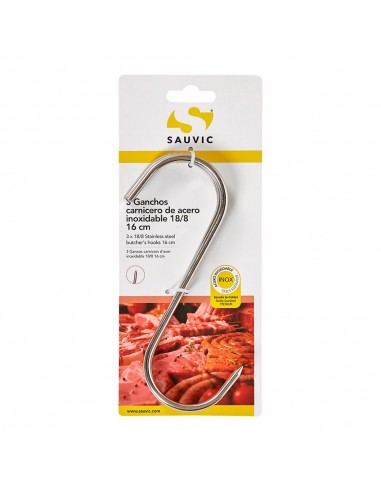 Gancho, carnicero, de acero con acabado inoxidable 18/8, 16 cm, 3 uds, blister