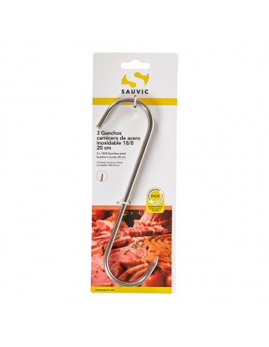 Gancho, carnicero, de acero con acabado inoxidable 18/8, 20 cm, 3 uds, blister