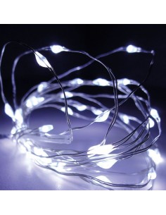 Guirnalda a pilas, función fija, uso interior, blanco frío, cable alambre plateado, 40 leds, 195 cm