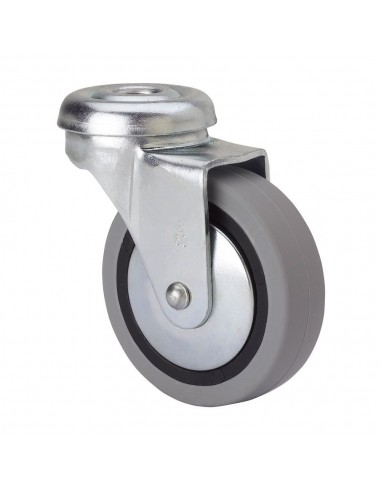 Rueda giratoria de goma con agujero y eje liso, color gris, carga máx. 17 kg, ø 4 cm