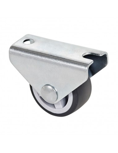 Rueda fija de goma con placa y eje liso de dos fijaciones, color gris, carga máx. 45 kg. ø 3 cm