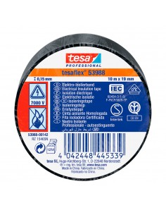 Cinta aislante homologada negra 10m x 19mm 53988 tesa
