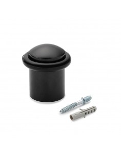 Tope de puerta con tórica, de metal y caucho con acabado en negro, fijación con tornillos, blister