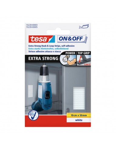 Tiras de cierre extrafuerte 10cm x 50mm 2 pares blanco 55228 tesa