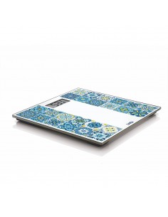 Báscula de baño electrónica con batería recargable cárga máxima 180 kg modelo estampado azul