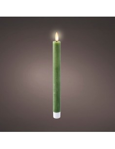 Vela de cera led color verde, acabado rústico, ø2,20 x 24,50 cm, pack 2 uds