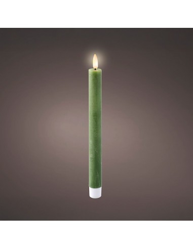 Vela de cera led color verde, acabado rústico, ø2,20 x 24,50 cm, pack 2 uds