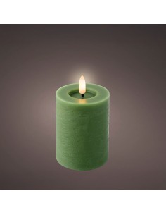 Vela de cera led, color verde, acabado rústico, ø7 x 11,2 cm