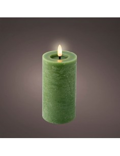 Vela de cera led, color verde, acabado rústico, ø7 x 15 cm