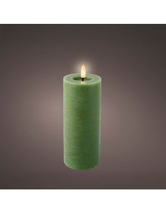 Vela de cera led, color verde, acabado rústico, ø7 x 19 cm