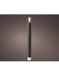 Vela de cera led efecto llama color gris, ø2 x 24,5 cm, 2 uds