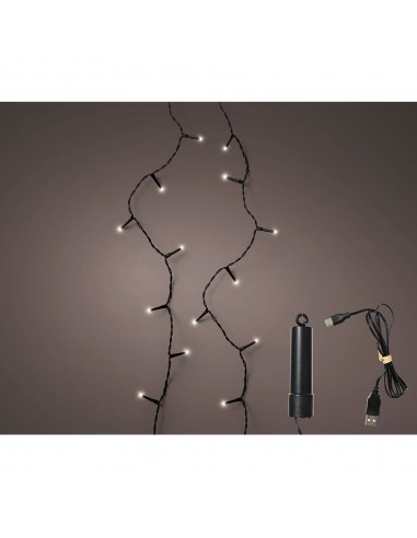 Guirnalda multifunción, uso exterior, recargable, luz cálida, cable negro, 100 leds, 7,4 m