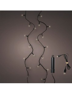 Guirnalda multifunción, uso exterior, recargable, blanco cálido, cable negro, 100 leds, 7,4 m
