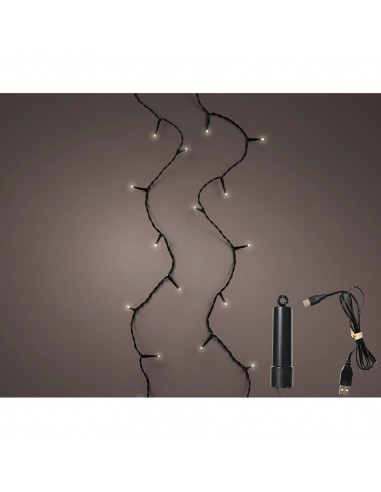 Guirnalda multifunción, uso exterior, recargable, multicolor, cable negro, 100 leds, 7,4 m