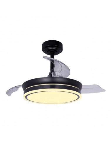 Ventilador de techo led 3cct aspas retráctiles moss mini 46 w 5520 lm negro, aspas ø92 cm, plafón ø39 cm, altura 32 - 42 cm