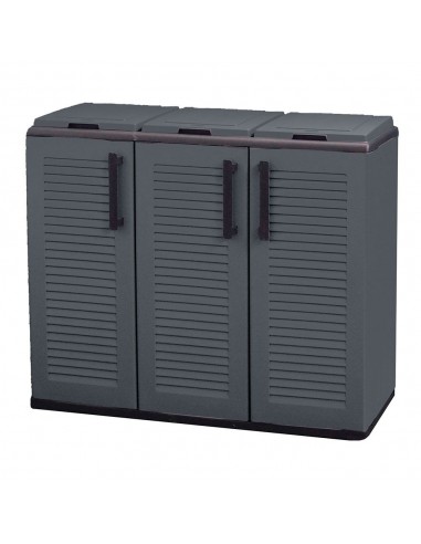 Armario bajo línea eco easy con reciclaje selectivo de 3 tapas, polipropileno, gris oscuro, 102 x 37 x 84 cm
