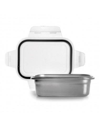 Fiambrera rectangular de acero inoxidable con tapa hermética de plástico, 400 ml