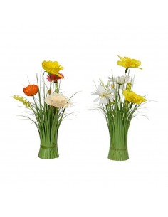 Ramo de hierba con narcisos y amapolas, poliéster, colores surtidos, 13 x 13 x 30 cm