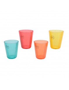 Vaso reutilizable de rayas en relieve 300 ml, ø8,5 x 10 cm, colores surtidos, 4 uds