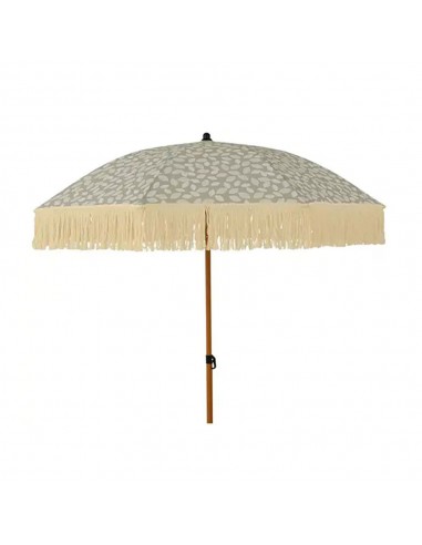 Parasol para jardín, verde con diseño de hojas y flecos beige, ø180 x 216 cm