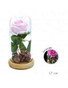 Rosa eterna artificial led cúpula cristal 17 cm, color rosa