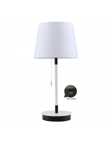 Lámpara de mesa, e27, blanca/negra, con cargador usb, ø235 x 505 mm