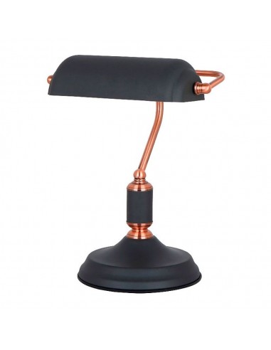 Lámpara de mesa, e27, tipo banquero, negra+cobre, base ø185 mm, 260 x 195 x 345 mm