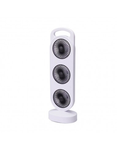Ventilador de sobremesa recargable blanco y negro, 3 velocidades, 36,5 x 12 x 8,3 cm