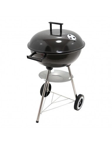 Barbacoa de carbón 3 patas con tapa y ruedas, negra, ø51 x 76 cm