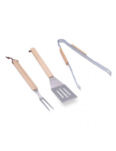 Conjunto de 3 utensilios para barbacoa roble/acero inox