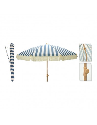 Parasol para jardín, rayas azul con flecos beige, ø183 x 200 cm