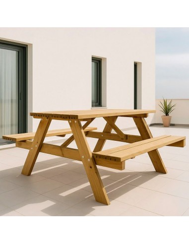 Mesa picnic de madera 177 x 152 x 71 cm